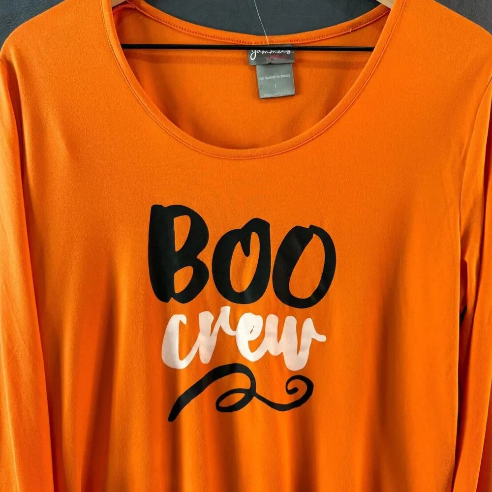 Womens Boo Crew‎ Halloween Pajama Top Orange Long Sleeve Shirt Size Large